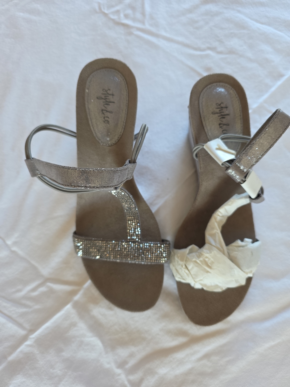 Style & Co. Silver T-Strap Wedge Sandals 7.5 NWT - Picture 2 of 6